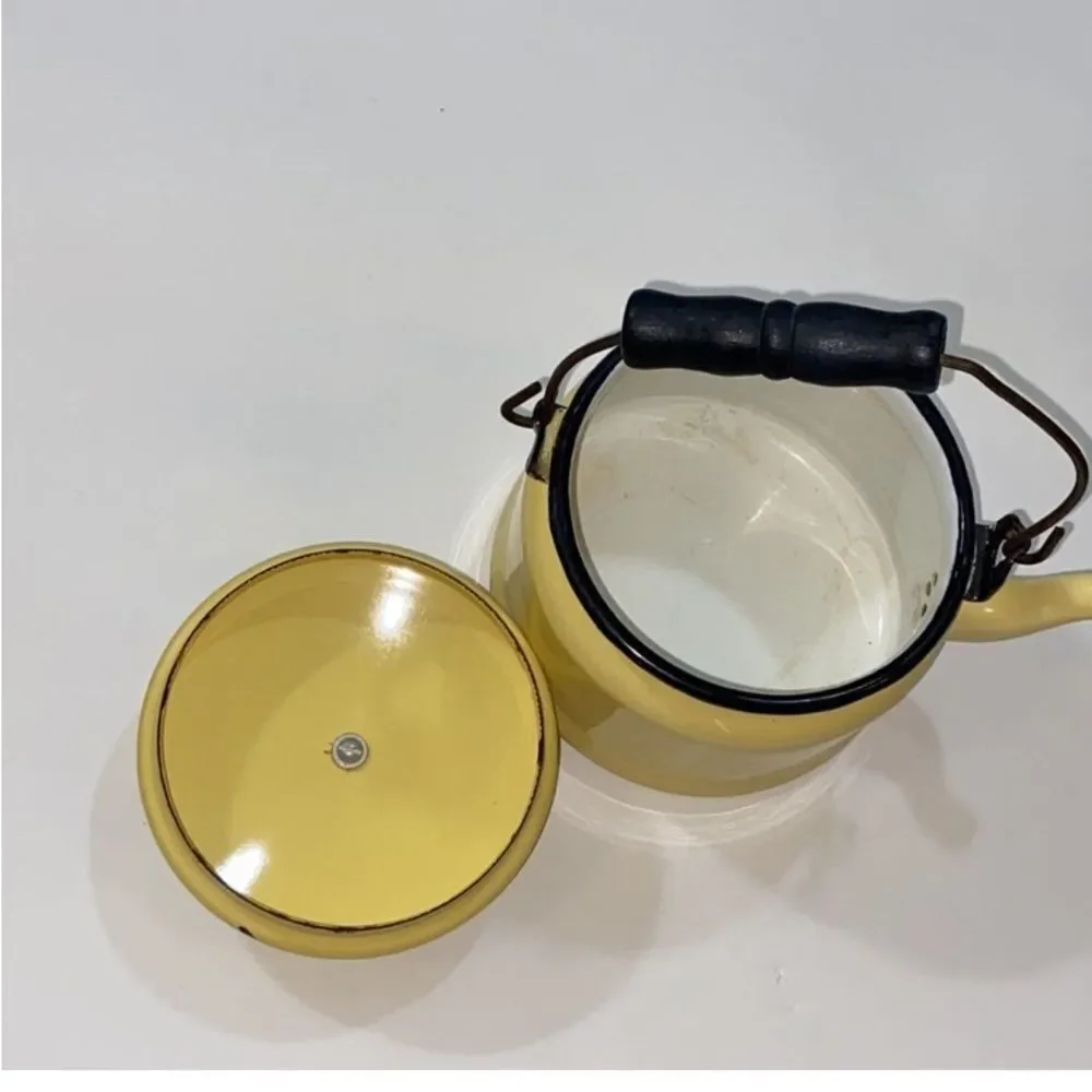 Vintage Yellow Teapot with Black Accents